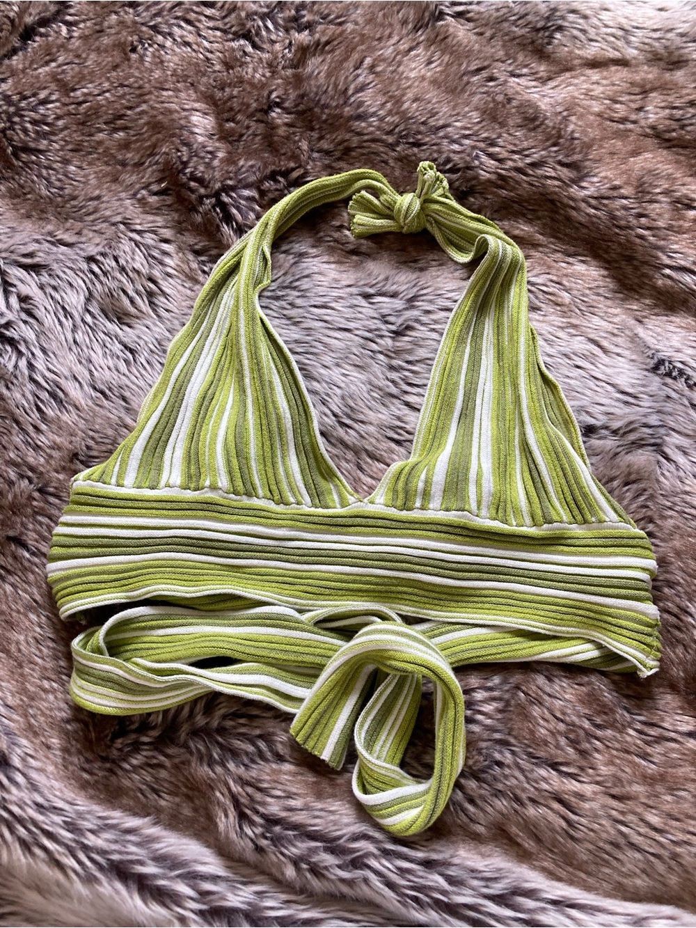 Garage Lime Green and White Striped Halter Crop Top